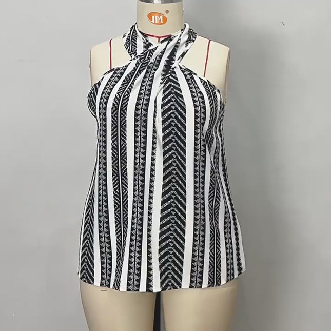 Blusa Halter Listrada Plus Size