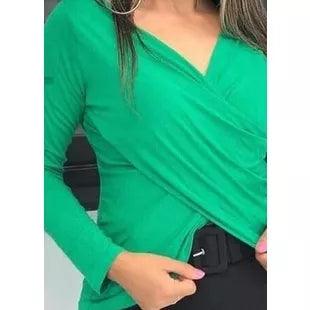 Blusa Transpassada Manga Longa Verde Bandeira