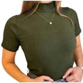 Blusa Canelada Gola Alta Verde Militar