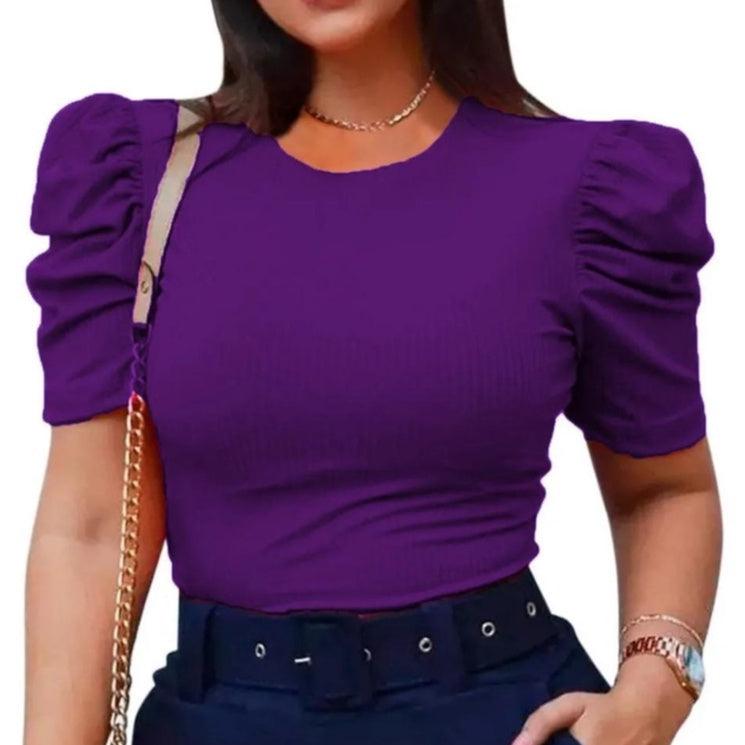 Blusinha Manga Curta Canelada Princesa roxo