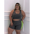 Conjunto fitness: top e short Cinza