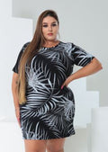  Vestido Camisão Plus Size Cinza Folhas