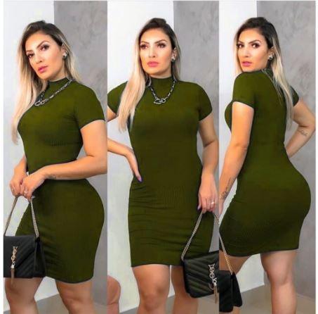 Vestido Tubinho Canelado Verde Militar