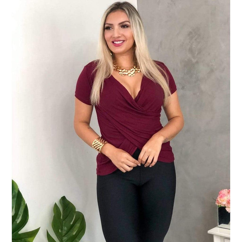 Blusa Transpassada Manga Curta Marsala