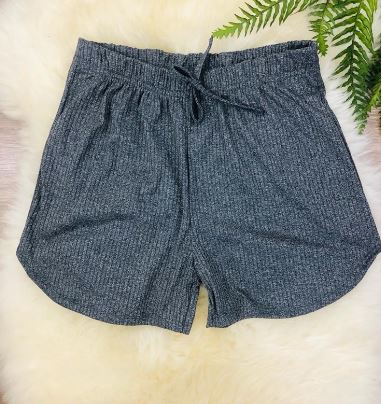 Short Curto de Malha Canelada Cinza